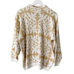 Vintage Rose USA Sweater Size L Gold Metallic Scroll Oversized Cottagecore 80s